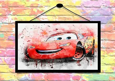 BUY 2 GET 1 FREE DISNEY Lightning Mcqueen Cars Watercolour Print  Poster A4 • £2.75