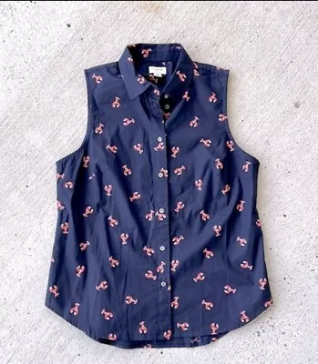 J. Crew Factory Navy/coral Lobster Print Sleeveless Button Front Shirt MP • $15
