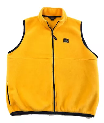 Vintage 90s LL Bean Outdoors Yellow Made In USA Fleece Vest Mens Size Large • $25