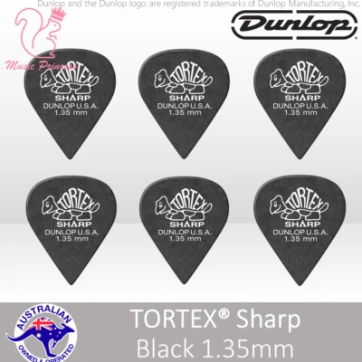 $13.79 • Buy 🔥🎸 6x Genuine Jim Dunlop Tortex Sharp BLACK ⚫ 1.35mm Guitar Picks Plectrum