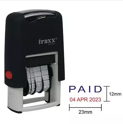 Paid Date Rubber Stamp Mini Self Inking Characters Red And Blue Pad New • £12.24