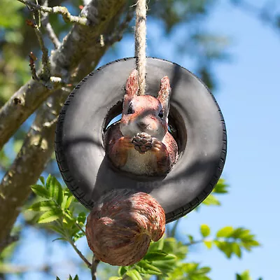 Rope Hanging Squirrel Tyre Swing Outdoor Tree Garden Ornament Statue Sculpture • £24