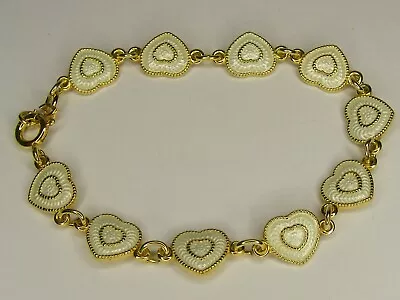 Child Size Scandinavian Sterling Silver Gilt & White Enamel Heart Bracelet 6  • £55