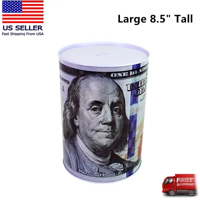 Large 8.5  Ben Franklin $100 Bill Money Coin Saver Tin Money Savings Piggy Bank  • $16.99