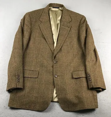 VTG Brooks Brothers Blazer Mens 44R Brown 100% Lambswool Plaid Button Up Jacket • $113.86