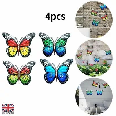 Pack Of 4 Large Metal Butterflies Garden Ornament Butterfly Wall Art Decor NEW • £8.99