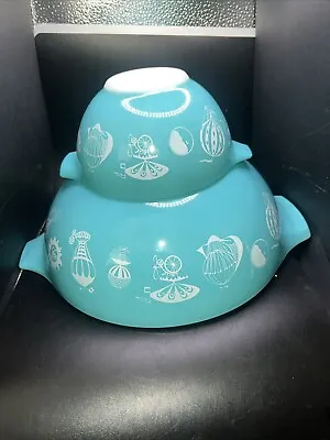 Vintage Pyrex Balloons Chip & Dip 1958 Promotional Mixing Bowl Set #444 & 441 • $229.99