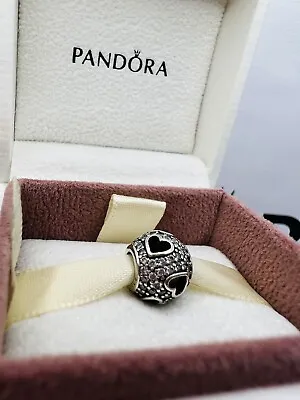 £32.50 • Buy Genuine Pandora Silver Sparkling CZ Crystal Pave Tumbling Open Love Hearts Charm
