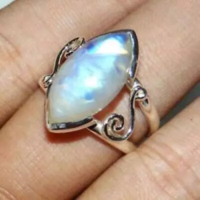 Natural Moonstone Band Ring 925 Sterling Silver Handmade Statement Jewelry ZED10 • $11.87