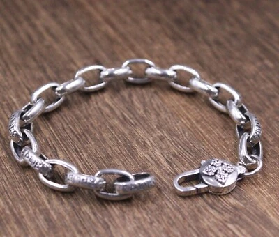 $49.19 • Buy Real 925 Sterling Silver Chain Mantra Vajra Pestle Square Oval Link Bracelet 
