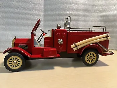 Vintage Old Fashioned Red Fire Truck Friction Powered With Siren Tin Litho Japan • $60