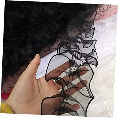 5 Yard 4.3  Pleated Organza Lace Ribbon Lace Edge Gather Ruffle Trim Black • $29.85