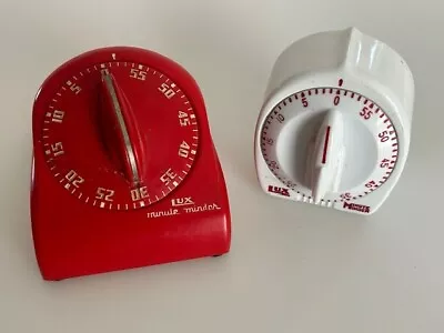 2 Vintage LUX Minute Minder Kitchen Timer Plastic Red & White AS IS Read Works • $18