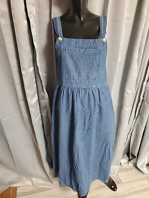 S Vtg Sun Belt Denim Jumper Jean Dress Overalls Midi 80s 90s Button Straps • $12.99