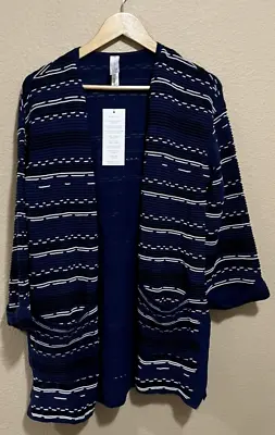 NWT's Marla Wynne Blue Black White Ribbed Textured Sweater Cardigan M New • $35.99