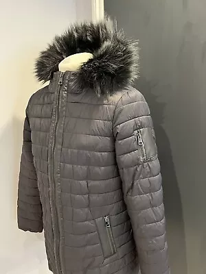 Mint Velvet Polyamide Grey Padded Removable Fur Trimmed Hooded Jacket Uk 14 • £16.99