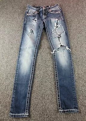 Miss Me Women's Jeans Ankle Skinny Distressed Raw Hem Size 25x 28 Blue Denim • $13.56