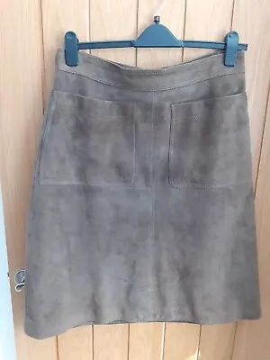 M&S Autograph Olive Genuine Suede Leather Skirt Size 16 Made In India • £19.99