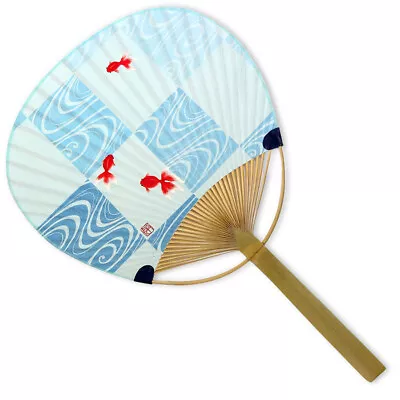 Japanese Uchiwa Flat Fan Hand Held Bamboo Handle Kingyo Goldfish Made In Japan • $12.95