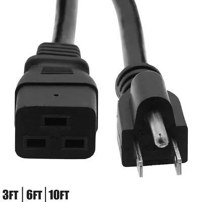 3FT 6FT 10FT Power Cord Cable NEMA 5-15P To IEC 320 C19 SJT 3-Prong 14AWG Black • $17.48