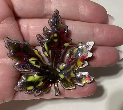 Vintage Maple Leaf  PIN Brooch Jewelry-enamel On Copper -Multi-color- Inga • $18