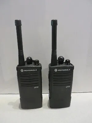 $179.99 • Buy Lot Of 2 Motorola CP110 VHF 2CH H96KCC9AA2AA Two Way Radios W/Batt