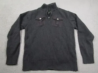 Marc Ecko Sweater Mens Large Black 1/4 Zip Pockets Pullover Cototn Long Sleeve • $22.97
