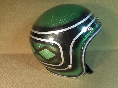 Vintage RG-9 Metal Flake Green Glitter W Diamonds Snowmobile Helmet Medium • $74.99