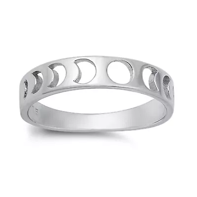 Open Moon Phases Ring 925 Sterling Silver 5mm Casual Band Size 5-12 • $16.99