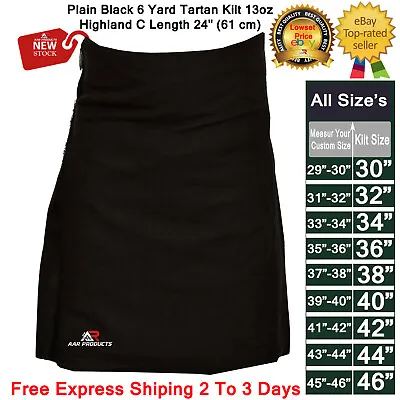 Scottish Men's Kilt Highland Plain Black Kilts Tartan  Casual Wear AAR • $34.99