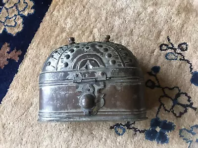 Vintage Turkish Lidded Soap Box Hinged Dome Lid Perforated Base Copper Tin 10 L • $49.99