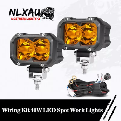 Wiring Kit + 4  Amber LED 40W Fog Driving Lights Spot Work Pods Hood Ditch Pods • $59.99