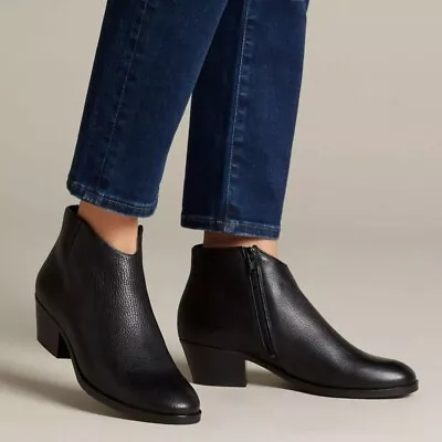 Clarks Mila Myth Black Leather Ankle Zip Up Heeled Cowboy Boots UK6 FIT D  • £49.99