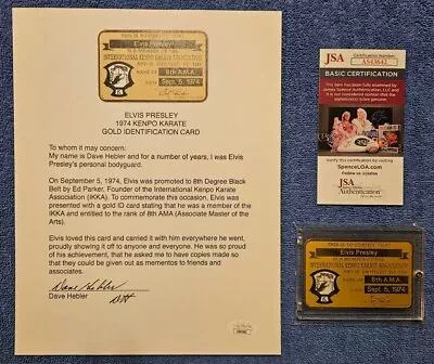 Elvis Presley Gold 8th Degree Karate Card W/Dave Hebler Personal Letter RARE COA • $499.99