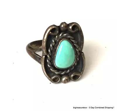 Vintage Ring STERLING SILVER Size 7 Turquoise Band  Navajo Jewelry Lot Y 925 • $0.99