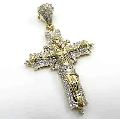 1Ct Real Diamond Mens Jesus Face Cross Pendant 14k Yellow Gold Plated 925 Silver • $379.99