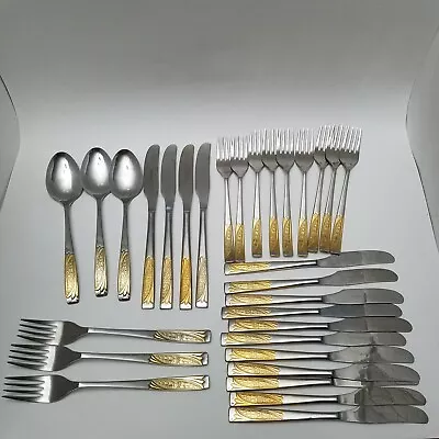 Inoxpran Stainless Steel Gold Tone Accent Silverware Incomplete Set 30 Pcs • $44.99