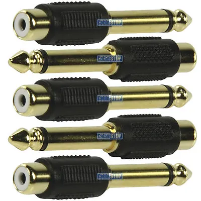 £3.95 • Buy GOLD 6.35mm Mono 1/4  Jack To Phono RCA Female Socket Adapter Converter 5 PACK