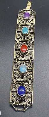 Vintage SARAH COVENTRY Egyptian Revival Granada Cabochon Panel Bracelet 7.5 • $18.50