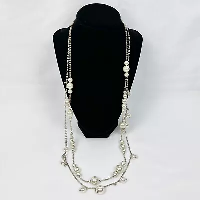 $10.50 • Buy J. Crew Faux Pearl Gold Tone Chain Long Costume Necklaces 2 Piece Lot