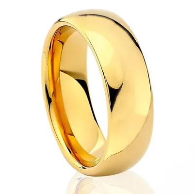 🔥 Tungsten Carbide 18k Gold Plate Dome Wedding Band Men Women Comfort Fit  Ring • $13.56