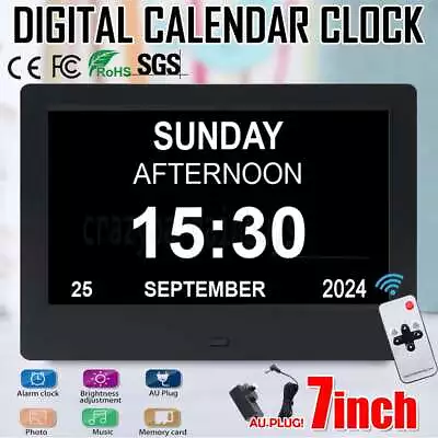 LED Dementia 7 In Digital Calendar Day Clock Large Time Day/Week/Month/Year AU • $39.95