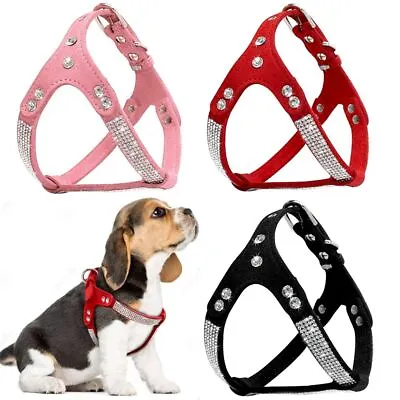 £8.28 • Buy Soft Suede Leather Dog Harness Bling Rhinestone Pet Cat Puppy Vest For Chihuahua
