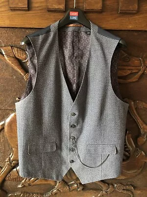 Blue Check Waistcoat Pocket Watch Chain Peaky Blinders Wedding Size L Large • £18