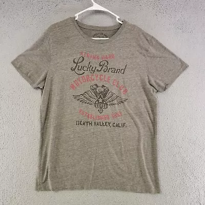 Lucky Brand Shirt Mens L Large Gray Motorcycle Club T Shirt Short Sleeve Casual • $13.27