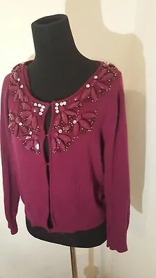 Milly Purple/Magenta Rhinestone/Bead Embellished Cardigan Sweater Size L • $39.99