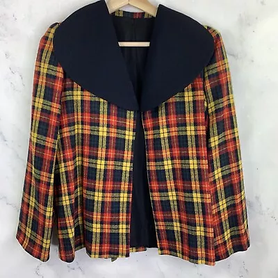 Vintage 1950s Overcoat Sz S Wool Plaid Cropped Coat Cape Checker Tartan Retro • $59.99