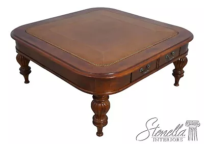 62423EC: SHERRILL Leather Top Distressed Finish Coffee Table • $1395