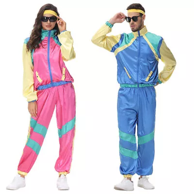 80s 90s Rock Fancy Dress Costume Couple Tracksuit Hip Hop Shell Suit Dance Party • $42.93