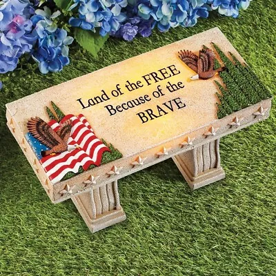 American Flag Patriotic Eagle Solar Lighted Bench - Memorial Grave Yard Outdoor • $44.99